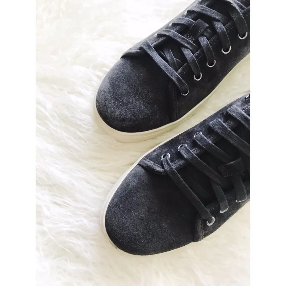 VINCE Men’s Gray Suede Leather Lace Up Sneakers Shoes Minimalist Quiet Luxury 7